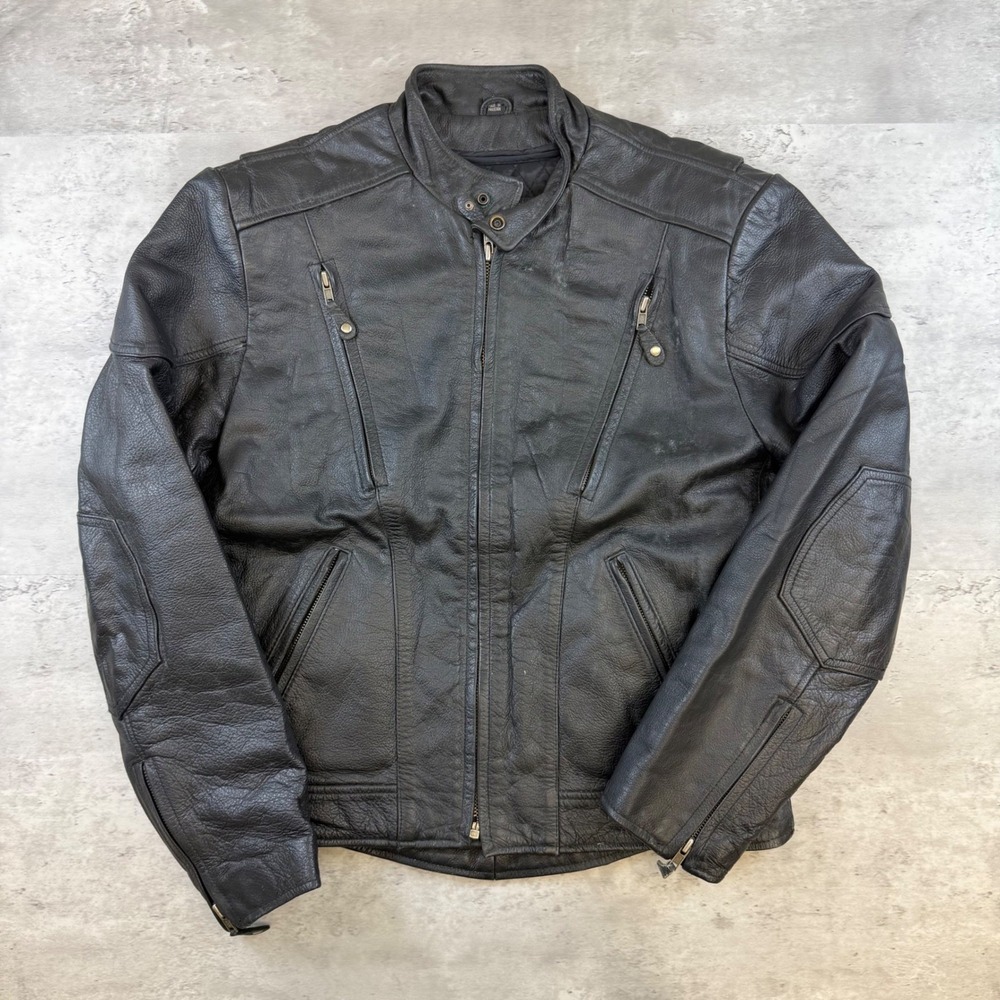 Wilsons Leather Open Road Motorcycle Jacket Black Harley-Davidson Patch Mens L